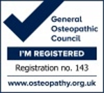 Registered osteopath certification mark with General Osteopathic Council (GOC)registration number